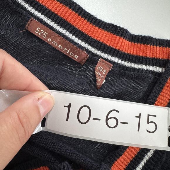 525 America Sweater Womens XS Blue Black‎ Striped V Neck Linen Blend Pullover - Picture 3 of 7